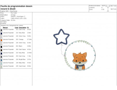 machine embroidery design fox boy with his customizable applied star balloon