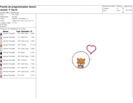 machine embroidery design fox girl with his customizable applied heart balloon