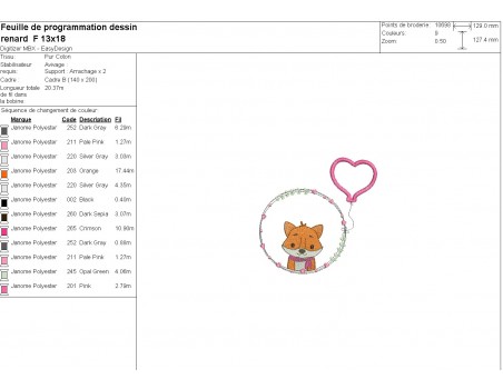 machine embroidery design fox girl with his customizable applied heart balloon