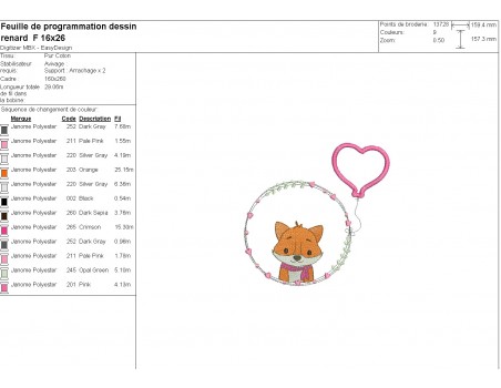 machine embroidery design fox girl with his customizable applied heart balloon