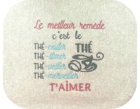 Motif de broderie machine texte thé