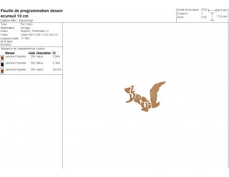 Motif de broderie machine écureuil