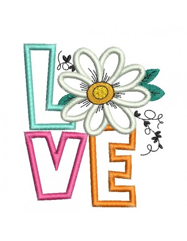 machine embroidery design  applique daisy love