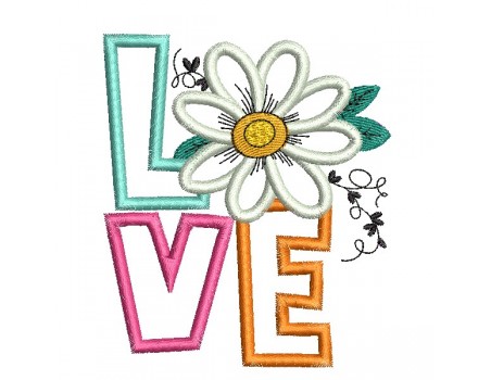 machine embroidery design  applique daisy love