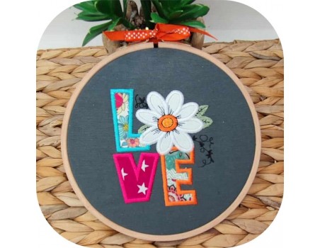 machine embroidery design  applique daisy love