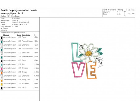 machine embroidery design  applique daisy love