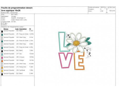 machine embroidery design  applique daisy love