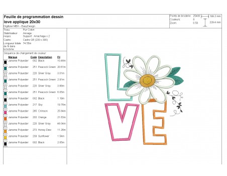 machine embroidery design  applique daisy love