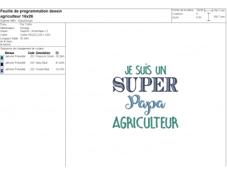 Motif de broderie machine  super papa agriculteur