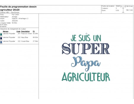 Motif de broderie machine  super papa agriculteur