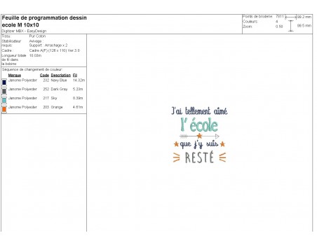 Motif de broderie machine texte école