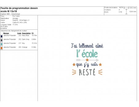 Motif de broderie machine texte école