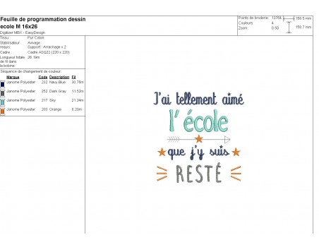 Motif de broderie machine texte école