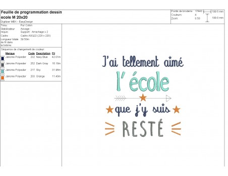 Motif de broderie machine texte école