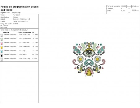 machine embroidery design  hippie eye