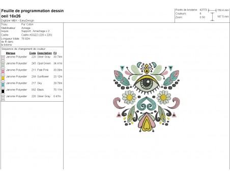 Motif de broderie machine  oeil hippie