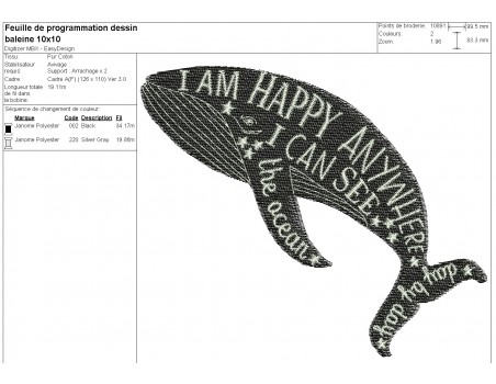 Motif de broderie machine baleine