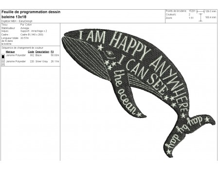 Motif de broderie machine baleine