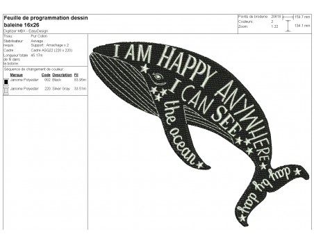 Motif de broderie machine baleine