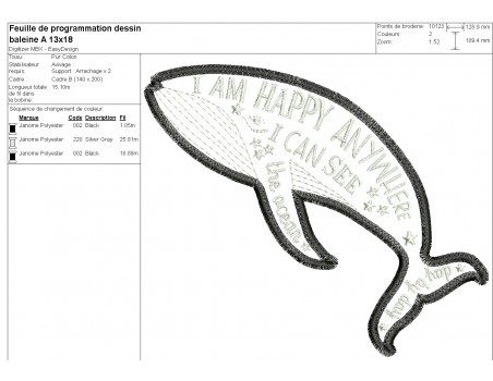 Motif de broderie machine baleine appliquée