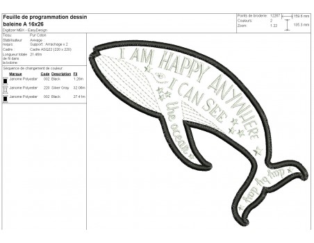 machine embroidery design applique whale