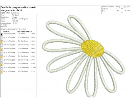 Motif de broderie machine marguerite appliquée