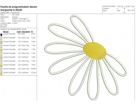 machine embroidery design applique daisy