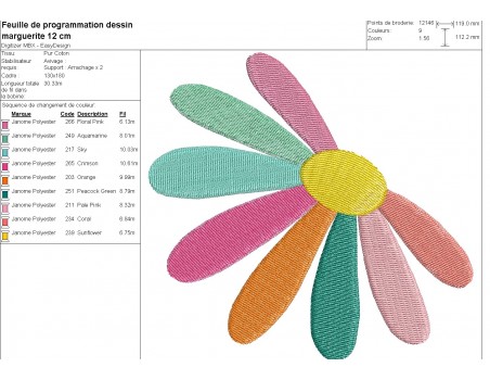 Motif de broderie machine marguerite