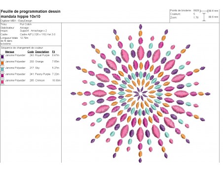 Motif de broderie machine mandala hippie