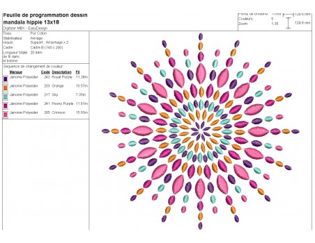 Motif de broderie machine mandala hippie