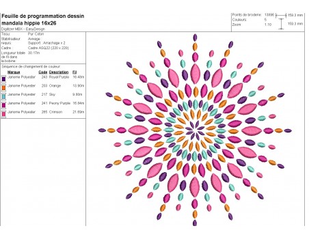 Motif de broderie machine mandala hippie