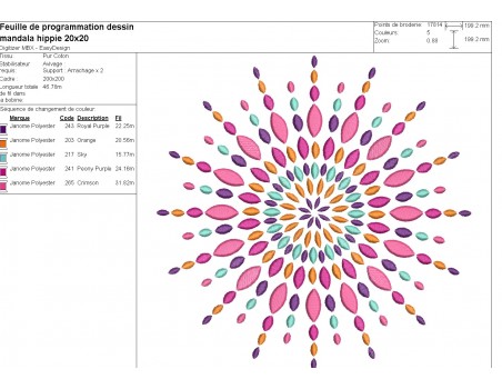 Motif de broderie machine mandala hippie