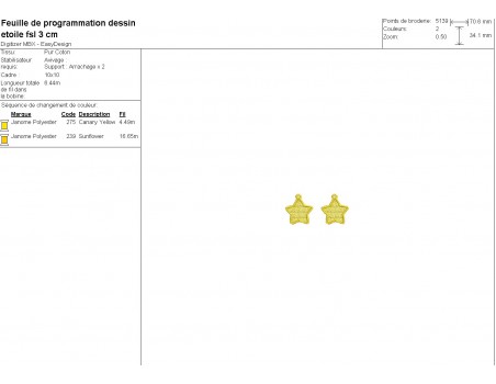 Motif de broderie machine étoile en FSL