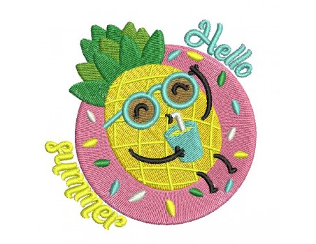 Motif de broderie machine bouée donut avec ananas