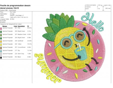 machine embroidery design  donut with ananas