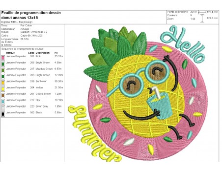 machine embroidery design  donut with ananas