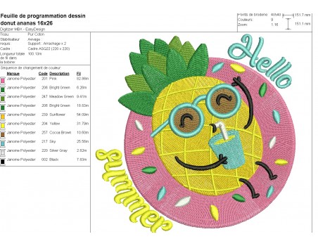 machine embroidery design  donut with ananas