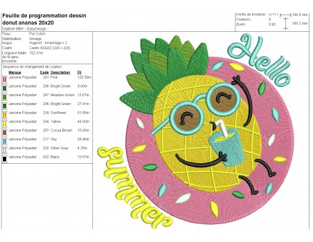 machine embroidery design  donut with ananas