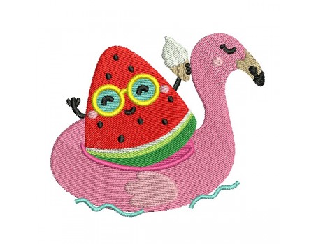 machine embroidery design  flamingo pool buoy with watermelon