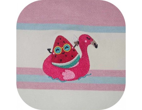 machine embroidery design  flamingo pool buoy with watermelon