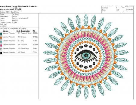 Motif de broderie machine mandala oeil chance