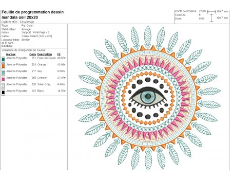 Motif de broderie machine mandala oeil chance