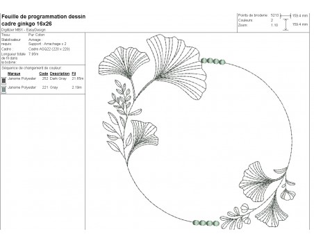 machine embroidery design frame  ginkgo biloba