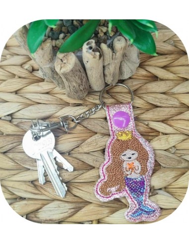 machine embroidery  design ith  key ring Mermaid