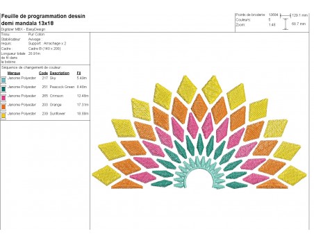 Motif de broderie machine demi mandala losange