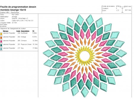 Motif de broderie machine mandala losange