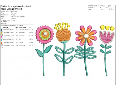 Motif de broderie machine fleurs vintages n° 3