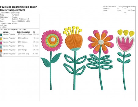 Motif de broderie machine fleurs vintages n° 3