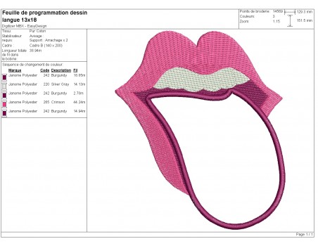 machine embroidery design applique mouth and tongue