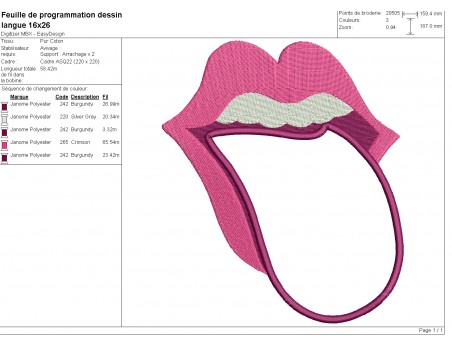 machine embroidery design applique mouth and tongue